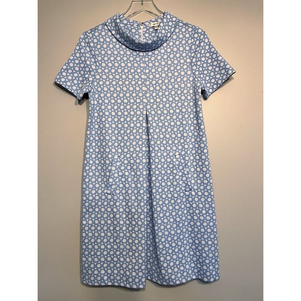 NWT Tyler Boe Kristin Shift Dress Blue Honeycomb Geometric Cowl Neck Size Small
